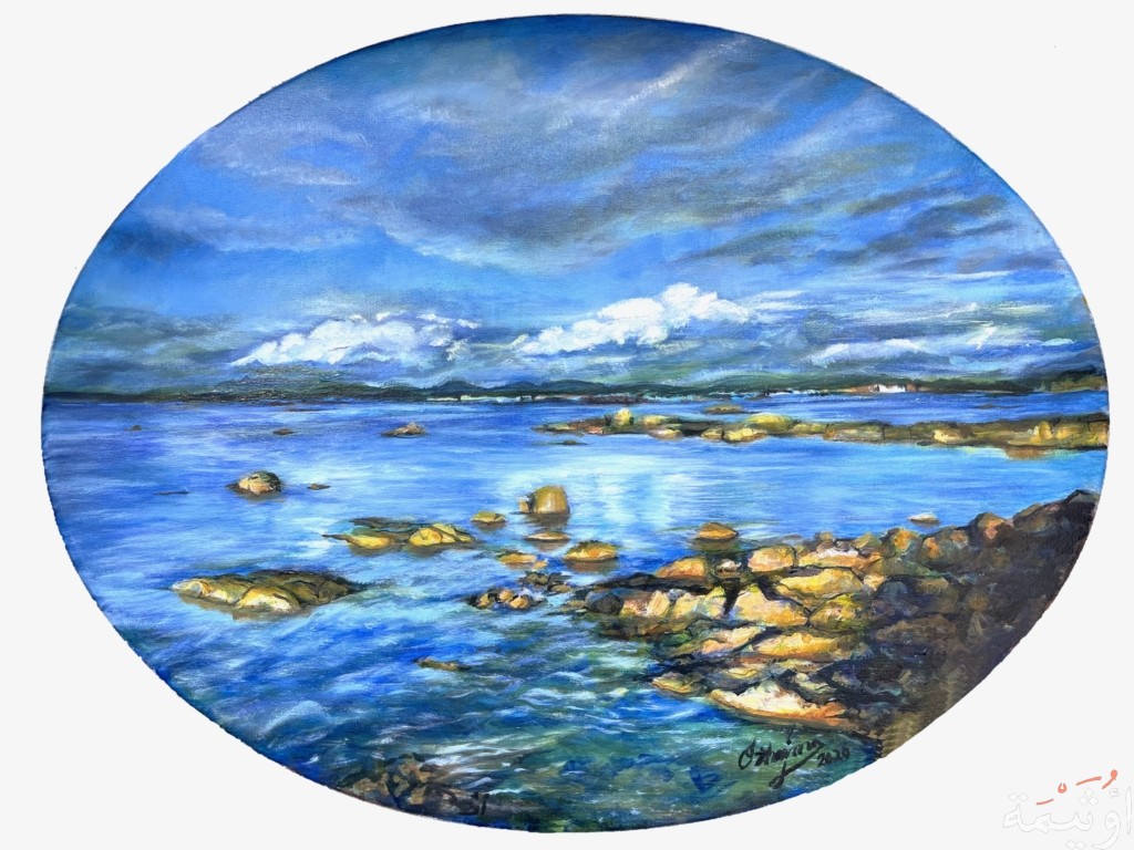 oval painting on canvas for a sea landscape in the north of Spain; Galizia