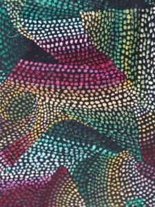 A detail in an acrylic painting by Otheima using the dotting technique of the Aboriginal Australians