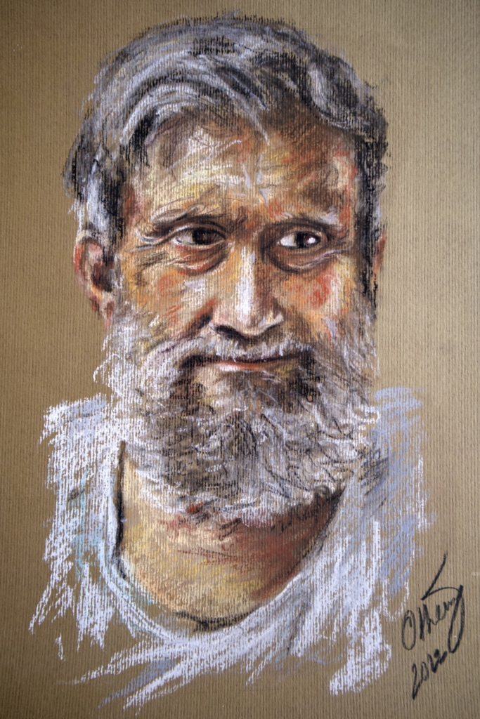pastel portrait for an old man on paper by painter Otheima
